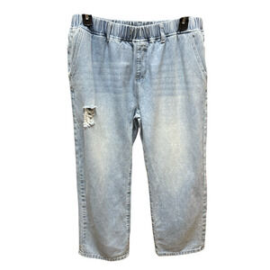 Flamingo Elastic Waist Womens Distress Destroyed Jeans Pants Pull On 2XL (14/16)